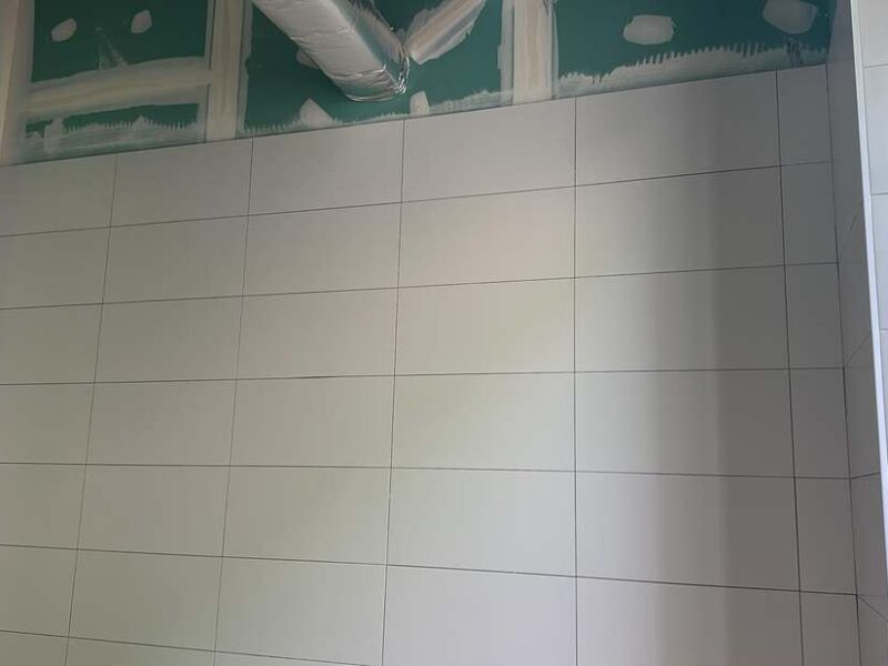 Alicatado de baño en blanco brillo sobre placa hidrófuga